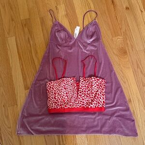 Victoria's Secret Purple Chemise and Red Animal Print Bra Set